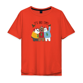 Мужская футболка хлопок Oversize с принтом Its bro time! в Екатеринбурге, 100% хлопок | свободный крой, круглый ворот, “спинка” длиннее передней части | cartoon network | grizz | icebear | panda | vdkimel | we bare bears | белый | вся правда о медведях | гризли | панда