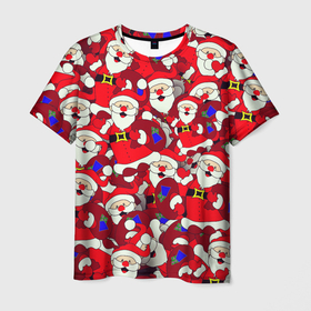 Мужская футболка 3D с принтом Дед Санта , 100% полиэфир | прямой крой, круглый вырез горловины, длина до линии бедер | 2021 | 2022 | new year | tiger | гирлянда | год тигра | дед мороз | елка | клаус | конфеты | нг | новый год | носок | подарок | рождество | с | санта | снег | снеговик | снежинка | шары
