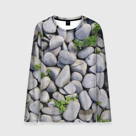 Мужской лонгслив 3D с принтом Камни в Екатеринбурге, 100% полиэстер | длинные рукава, круглый вырез горловины, полуприлегающий силуэт | абстрактно | абстрактные | абстрактный | абстракция | галька | каменные | каменный | камень | камни | камушки | клевер | природа | растения