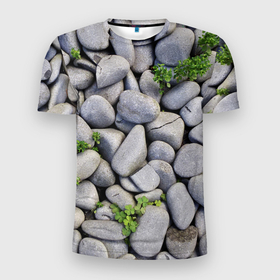 Мужская футболка 3D Slim с принтом Камни в Екатеринбурге, 100% полиэстер с улучшенными характеристиками | приталенный силуэт, круглая горловина, широкие плечи, сужается к линии бедра | абстрактно | абстрактные | абстрактный | абстракция | галька | каменные | каменный | камень | камни | камушки | клевер | природа | растения