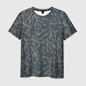 Мужская футболка 3D с принтом Веточки в Санкт-Петербурге, 100% полиэфир | прямой крой, круглый вырез горловины, длина до линии бедер | верба | ветка | кустик | листочки | паттерн вербы