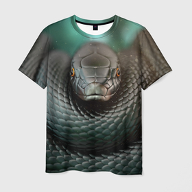 Мужская футболка 3D с принтом Чёрная мамба в Курске, 100% полиэфир | прямой крой, круглый вырез горловины, длина до линии бедер | Тематика изображения на принте: блеск | гад | змея | мамба | хладнокровный | чёрная | чешуя
