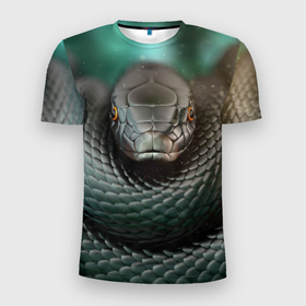 Мужская футболка 3D спортивная с принтом Чёрная мамба в Белгороде, 100% полиэстер с улучшенными характеристиками | приталенный силуэт, круглая горловина, широкие плечи, сужается к линии бедра | блеск | гад | змея | мамба | хладнокровный | чёрная | чешуя