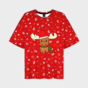 Мужская футболка OVERSIZE 3D с принтом НОВОГОДНИЙ ОЛЕНЁНОК в Тюмени,  |  | 2021 | christmas | merry christmas | santa claus | дед мороз | новогодний оленёнок | новогодний олень | новый год | новый год 2021 | оленёнок | олень | рождественский олень | рождество | санта | санта клаус