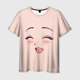 Мужская футболка 3D с принтом Сonfused anime face в Курске, 100% полиэфир | прямой крой, круглый вырез горловины, длина до линии бедер | angry | anime | art | big | eyes | face | girl | kawaii | manga | style | аниме | арт | глаза | девушка | кавай | лицо | манга | смущенная