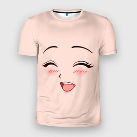 Мужская футболка 3D Slim с принтом Сonfused anime face в Новосибирске, 100% полиэстер с улучшенными характеристиками | приталенный силуэт, круглая горловина, широкие плечи, сужается к линии бедра | angry | anime | art | big | eyes | face | girl | kawaii | manga | style | аниме | арт | глаза | девушка | кавай | лицо | манга | смущенная