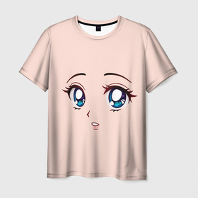 Мужская футболка 3D с принтом Surprised anime face в Санкт-Петербурге, 100% полиэфир | прямой крой, круглый вырез горловины, длина до линии бедер | angry | anime | art | big | eyes | face | girl | kawaii | manga | style | surprised | аниме | арт | глаза | девушка | испуганная | кавай | лицо | манга | удивленная