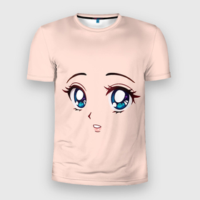 Мужская футболка 3D Slim с принтом Surprised anime face в Курске, 100% полиэстер с улучшенными характеристиками | приталенный силуэт, круглая горловина, широкие плечи, сужается к линии бедра | angry | anime | art | big | eyes | face | girl | kawaii | manga | style | surprised | аниме | арт | глаза | девушка | испуганная | кавай | лицо | манга | удивленная
