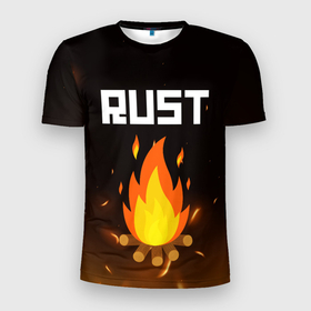 Мужская футболка 3D спортивная с принтом RUST в Екатеринбурге, 100% полиэстер с улучшенными характеристиками | приталенный силуэт, круглая горловина, широкие плечи, сужается к линии бедра | action | game | rust | zombie | апокалипсис. | выживание | зомби | игра | лес | радиация | раст