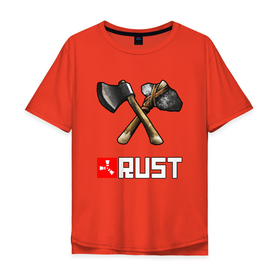 Мужская футболка хлопок Oversize с принтом RUST в Санкт-Петербурге, 100% хлопок | свободный крой, круглый ворот, “спинка” длиннее передней части | action | game | rust | zombie | апокалипсис. | выживание | зомби | игра | лес | радиация | раст