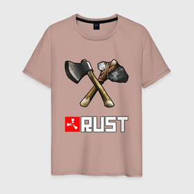 Мужская футболка хлопок с принтом RUST в Тюмени, 100% хлопок | прямой крой, круглый вырез горловины, длина до линии бедер, слегка спущенное плечо. | action | game | rust | zombie | апокалипсис. | выживание | зомби | игра | лес | радиация | раст