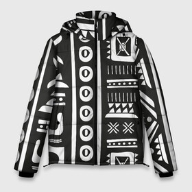 Мужская зимняя куртка 3D с принтом Этнический узор в Петрозаводске, верх — 100% полиэстер; подкладка — 100% полиэстер; утеплитель — 100% полиэстер | длина ниже бедра, свободный силуэт Оверсайз. Есть воротник-стойка, отстегивающийся капюшон и ветрозащитная планка. 

Боковые карманы с листочкой на кнопках и внутренний карман на молнии. | Тематика изображения на принте: ацтеки | индийский | народный | узор | черно белый | этника | этнический | этно