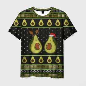 Мужская футболка 3D с принтом Avo christmas в Новосибирске, 100% полиэфир | прямой крой, круглый вырез горловины, длина до линии бедер | 2020 | 2021 | avocado | christmas | happy | merry | new year | sweater | ugly christmas | авакадо | зима | новогодний | новогодняя | новый год | рождественский | рождественский свитер | рождество | свитер | снег