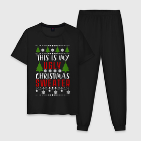 Мужская пижама хлопок с принтом My ugly christmas sweater в Петрозаводске, 100% хлопок | брюки и футболка прямого кроя, без карманов, на брюках мягкая резинка на поясе и по низу штанин
 | 2020 | 2021 | christmas | happy | merry | new year | sweater | ugly christmas | зима | новогодний | новогодняя | новый год | рождественский | рождественский свитер | рождество | свитер | снег