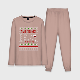 Мужская пижама хлопок (с лонгсливом) с принтом Am i drunk в Новосибирске,  |  | 2020 | 2021 | christmas | happy | merry | new year | sweater | ugly christmas | зима | новогодний | новогодняя | новый год | рождественский | рождественский свитер | рождество | свитер | снег