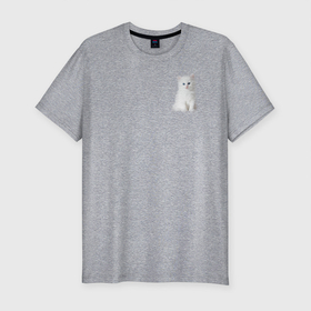 Мужская футболка хлопок Slim с принтом Белый котик в Белгороде, 92% хлопок, 8% лайкра | приталенный силуэт, круглый вырез ворота, длина до линии бедра, короткий рукав | белый | кот | котенок | котик | маленький | милый | пушистый