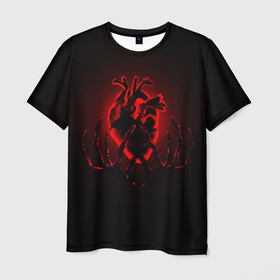 Мужская футболка 3D с принтом Сердце в Санкт-Петербурге, 100% полиэфир | прямой крой, круглый вырез горловины, длина до линии бедер | внутренности | кости | красный | любовь | органы | руки | сердце | тьма | черный