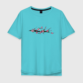 Мужская футболка хлопок Oversize с принтом Вишня в Екатеринбурге, 100% хлопок | свободный крой, круглый ворот, “спинка” длиннее передней части | весна | веточка | вишни | картинки | популярные | прикольные | тренды | цвести | цветы