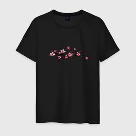 Мужская футболка хлопок с принтом Вишня в Тюмени, 100% хлопок | прямой крой, круглый вырез горловины, длина до линии бедер, слегка спущенное плечо. | весна | веточка | вишни | картинки | популярные | прикольные | тренды | цвести | цветы