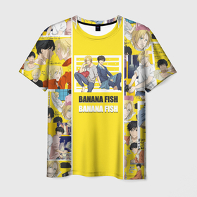 Мужская футболка 3D с принтом BANANA FISH в Кировске, 100% полиэфир | прямой крой, круглый вырез горловины, длина до линии бедер | banana fish | аниме | банановая рыба | эйджи окумуры | эш линкс