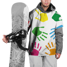Накидка на куртку 3D с принтом Цветные ладошки - Детский узор в Кировске, 100% полиэстер |  | Тематика изображения на принте: дети | детский | краска | ладошки | пальцы | радуга | ребенок | руки | след | узор
