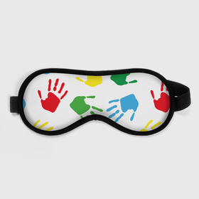 Маска для сна 3D с принтом Цветные ладошки - Детский узор в Белгороде, внешний слой — 100% полиэфир, внутренний слой — 100% хлопок, между ними — поролон |  | дети | детский | краска | ладошки | пальцы | радуга | ребенок | руки | след | узор