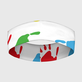 Повязка на голову 3D с принтом Цветные ладошки   Детский узор в Новосибирске,  |  | Тематика изображения на принте: дети | детский | краска | ладошки | пальцы | радуга | ребенок | руки | след | узор