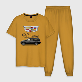 Мужская пижама хлопок с принтом Cadillac в Курске, 100% хлопок | брюки и футболка прямого кроя, без карманов, на брюках мягкая резинка на поясе и по низу штанин
 | Тематика изображения на принте: america | avto | cadillac | car | v8 | машина | скорость