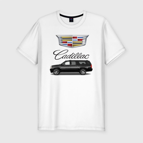 Мужская футболка хлопок Slim с принтом Cadillac в Курске, 92% хлопок, 8% лайкра | приталенный силуэт, круглый вырез ворота, длина до линии бедра, короткий рукав | america | avto | cadillac | car | v8 | машина | скорость