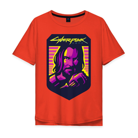 Мужская футболка хлопок Oversize с принтом Киану в Екатеринбурге, 100% хлопок | свободный крой, круглый ворот, “спинка” длиннее передней части | банды | будущее | ви | игра | киберпанк | найт сити