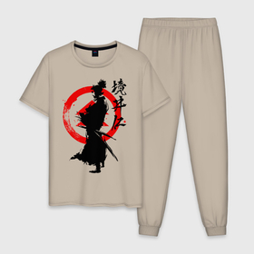 Мужская пижама хлопок с принтом Ghost of Tsushima в Санкт-Петербурге, 100% хлопок | брюки и футболка прямого кроя, без карманов, на брюках мягкая резинка на поясе и по низу штанин
 | ghost of tsushima | samurai | игры | призрак цусимы | самурай | япония