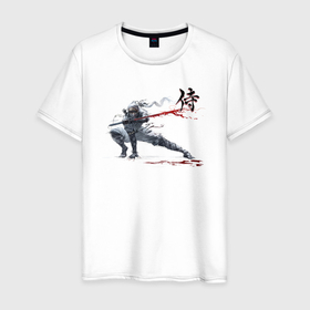 Мужская футболка хлопок с принтом Самурай в Петрозаводске, 100% хлопок | прямой крой, круглый вырез горловины, длина до линии бедер, слегка спущенное плечо. | буси | воины рыцари | сабурау | самурай