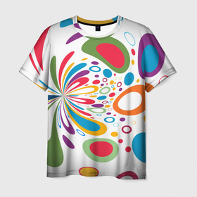 Мужская футболка 3D с принтом Яркие краски , 100% полиэфир | прямой крой, круглый вырез горловины, длина до линии бедер | абстракция | кляксы | краски | круги | цветные круги | яркая