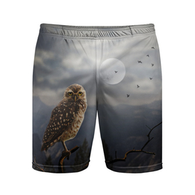 Мужские шорты спортивные с принтом Сова ,  |  | owl | луна | ночь | птица | сова | фэнтези