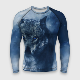 Мужской рашгард 3D с принтом Красивый волк ,  |  | Тематика изображения на принте: wolf | ауф | волк | волчонок | зима | синеглазый волк