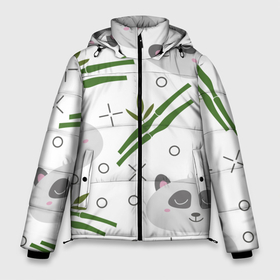 Мужская зимняя куртка 3D с принтом Панда с бамбуком в Новосибирске, верх — 100% полиэстер; подкладка — 100% полиэстер; утеплитель — 100% полиэстер | длина ниже бедра, свободный силуэт Оверсайз. Есть воротник-стойка, отстегивающийся капюшон и ветрозащитная планка. 

Боковые карманы с листочкой на кнопках и внутренний карман на молнии. | бамбук | белый | детский | милый | мультяшный | панда | паттерн | узор