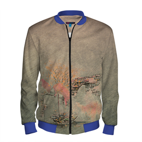 Мужской бомбер 3D с принтом Пейзаж в Ухте, 100% полиэстер | застегивается на молнию, по бокам два кармана без застежек, по низу бомбера и на воротнике - эластичная резинка | акварель | дымка | живопись | лодки | пастель | пейзаж