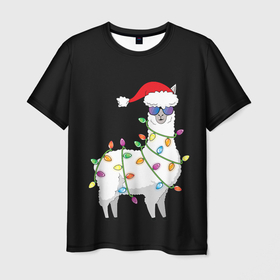 Мужская футболка 3D с принтом Рождественская Лама в Новосибирске, 100% полиэфир | прямой крой, круглый вырез горловины, длина до линии бедер | 2021 | 21 | 2k21 | 2к21 | chrystmas | lama | marry | new | santa | snow | xmas | year | год | годом | дед | елка | елки | клаус | лама | лес | мороз | настроение | новогоднее | новогоднему | новый | новым | по | рождество | с | санта | снег