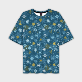 Мужская футболка OVERSIZE 3D с принтом Снежинки в Тюмени,  |  | Тематика изображения на принте: merry christmas | дед мороз | ёлка | зима | мороз | новый год | подарок | праздник | рождество | с новым годом | санта клаус | снег | снеговик | снегурочка | снежинки | снежные узоры | узоры