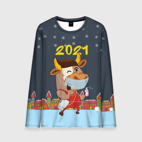 Мужской лонгслив 3D с принтом Коронавирусный Новый Год в Екатеринбурге, 100% полиэстер | длинные рукава, круглый вырез горловины, полуприлегающий силуэт | Тематика изображения на принте: 2021 | 7 января | bull | newyear | santa | бык | быки | бычок | год быка | дед мороз | корова | новогодние каникулы | новогодние праздники | новый 2021 | новый год | новый год 2021 | рождество | сани | санта | санта клаус