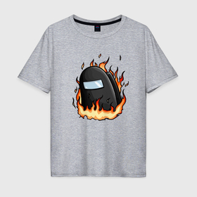 Мужская футболка хлопок Oversize с принтом Among Us   fire в Кировске, 100% хлопок | свободный крой, круглый ворот, “спинка” длиннее передней части | Тематика изображения на принте: 