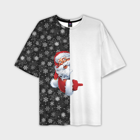 Мужская футболка OVERSIZE 3D с принтом Дедушка Мороз в Санкт-Петербурге,  |  | christmas | merry christmas | дед мороз | ёлка | зима | мороз | новый год | подарок | праздник | рождество | с новым годом | санта клаус | снегурочка | снежинки