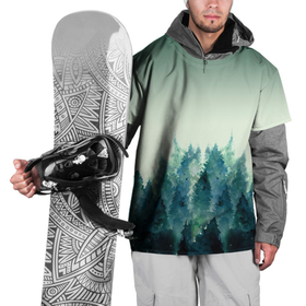 Накидка на куртку 3D с принтом акварельный лес градиент в Новосибирске, 100% полиэстер |  | акварель | горы | деревья | дымка | ели | лес | нрадиент | олень | отражение | природа | рисунок | силуэты