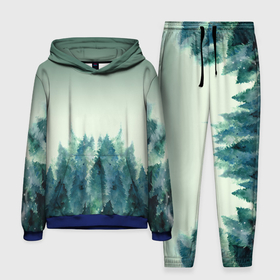 Мужской костюм 3D (с толстовкой) с принтом акварельный лес градиент ,  |  | Тематика изображения на принте: акварель | горы | деревья | дымка | ели | лес | нрадиент | олень | отражение | природа | рисунок | силуэты