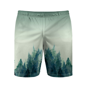 Мужские шорты спортивные с принтом акварельный лес градиент ,  |  | Тематика изображения на принте: акварель | горы | деревья | дымка | ели | лес | нрадиент | олень | отражение | природа | рисунок | силуэты