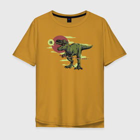 Мужская футболка хлопок Oversize с принтом Диносамурай в Тюмени, 100% хлопок | свободный крой, круглый ворот, “спинка” длиннее передней части | ninja | динозавр | катана | ниндзя | тираннозавр | япония