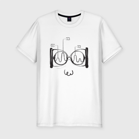 Мужская футболка хлопок Slim с принтом Absurd 2 в Санкт-Петербурге, 92% хлопок, 8% лайкра | приталенный силуэт, круглый вырез ворота, длина до линии бедра, короткий рукав | Тематика изображения на принте: абстрактный | геометрия | круги | лицо | очки | песочные часы | черно белый
