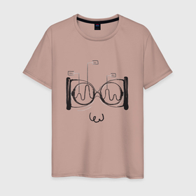 Мужская футболка хлопок с принтом Absurd 2 в Белгороде, 100% хлопок | прямой крой, круглый вырез горловины, длина до линии бедер, слегка спущенное плечо. | абстрактный | геометрия | круги | лицо | очки | песочные часы | черно белый