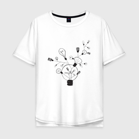 Мужская футболка хлопок Oversize с принтом Absurd 3 в Санкт-Петербурге, 100% хлопок | свободный крой, круглый ворот, “спинка” длиннее передней части | Тематика изображения на принте: абстрактный | геометрия | идея | иллюстрация | лампочки | мысль | рисунок | черно белый