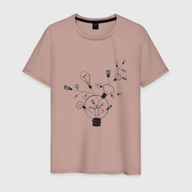 Мужская футболка хлопок с принтом Absurd 3 в Санкт-Петербурге, 100% хлопок | прямой крой, круглый вырез горловины, длина до линии бедер, слегка спущенное плечо. | абстрактный | геометрия | идея | иллюстрация | лампочки | мысль | рисунок | черно белый